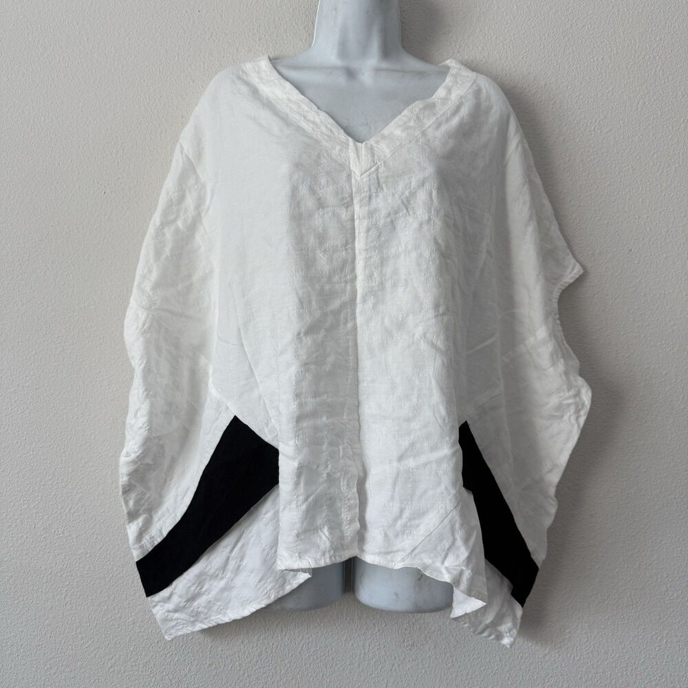 Niche Nilgun Derman Laguna Top L White V-Neck Oversized Boho Art To Wear Blouse